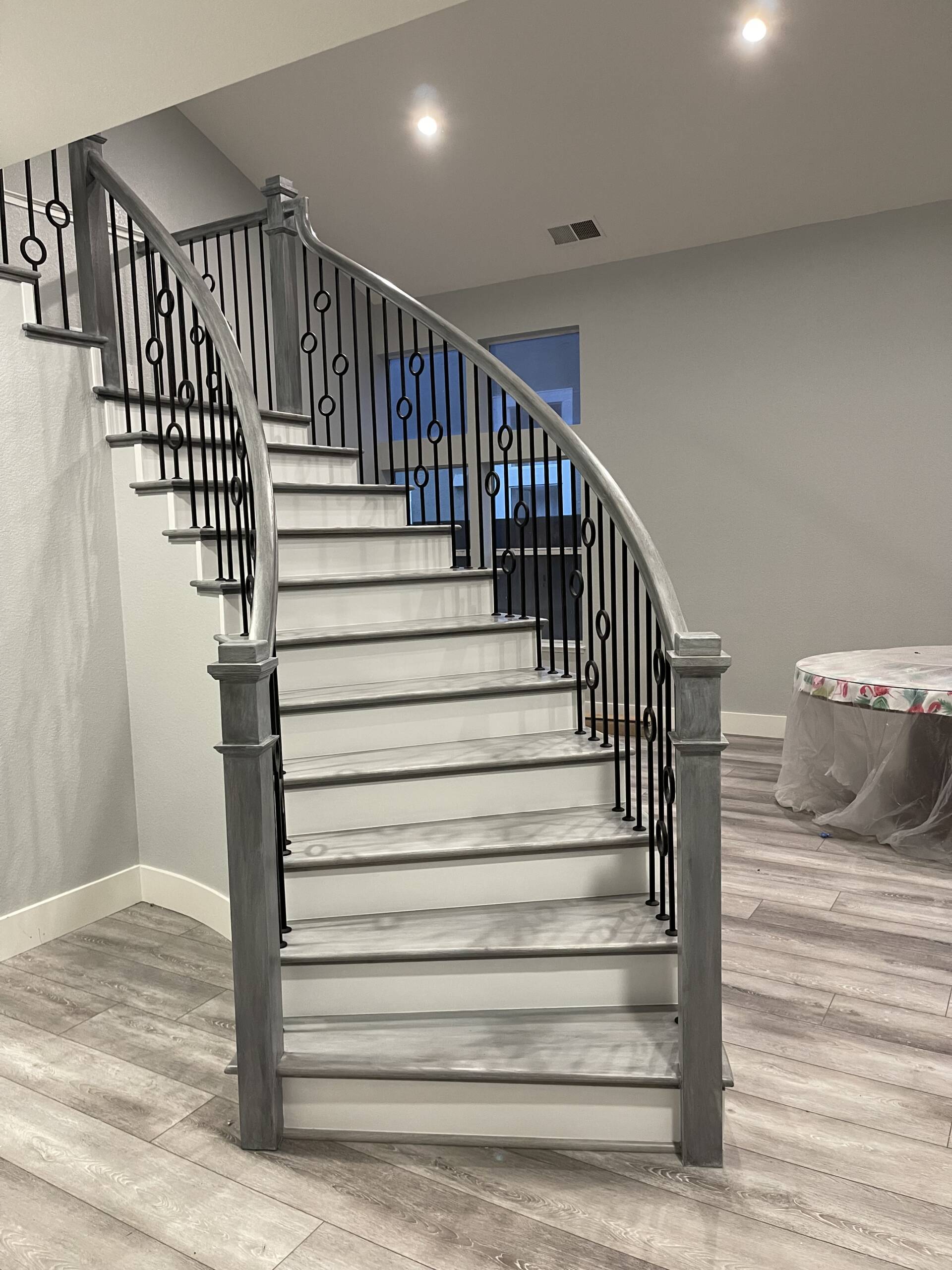 Stairwell railing stain